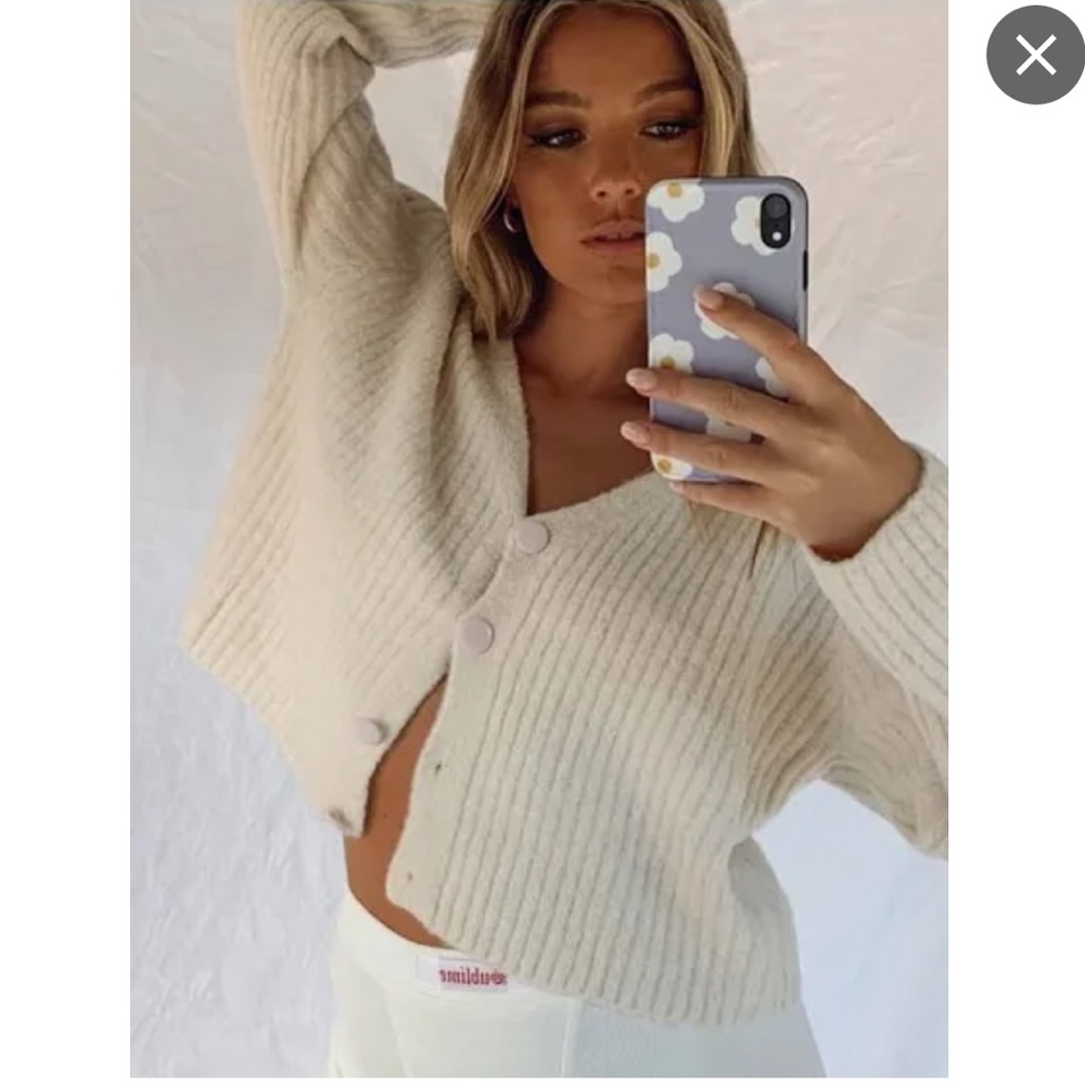 Reposh- Princess Polly Cream Ribbed Button Front Cardigan